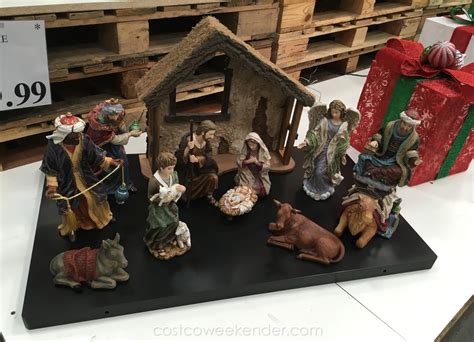 Olive Wood Nativity, Log, Bark, Large. . Nativity scene costco